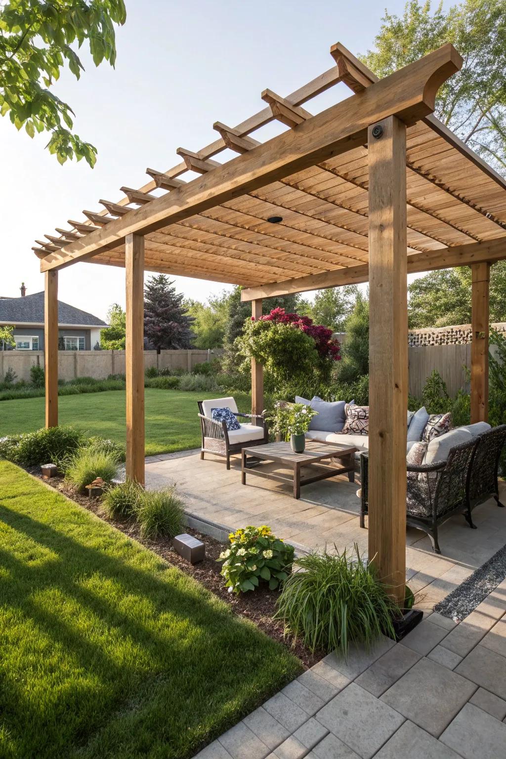 Chill out in style with pergola posts that offer shade and elegance.