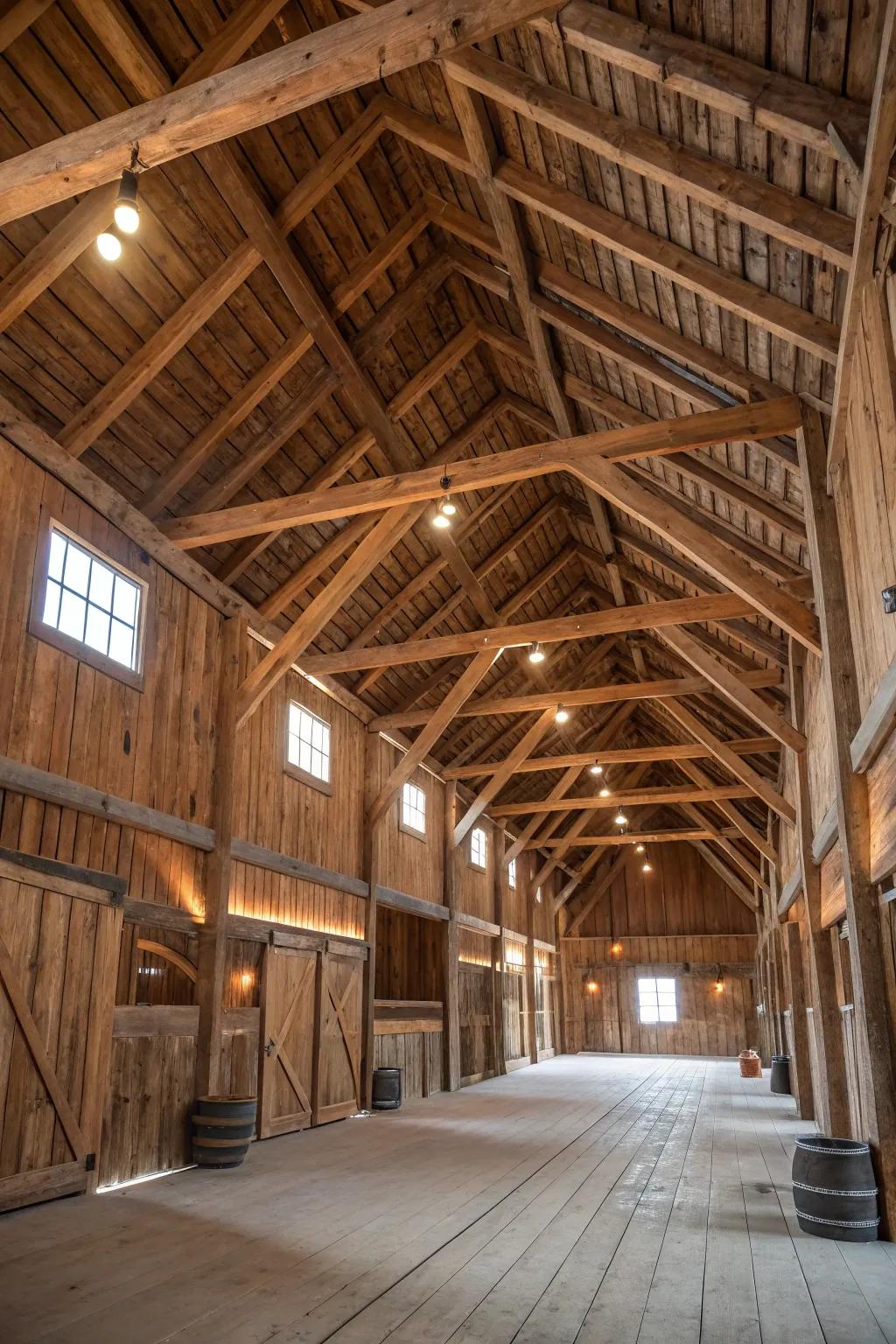 Exposed wooden beams adding rustic charm to the interior.