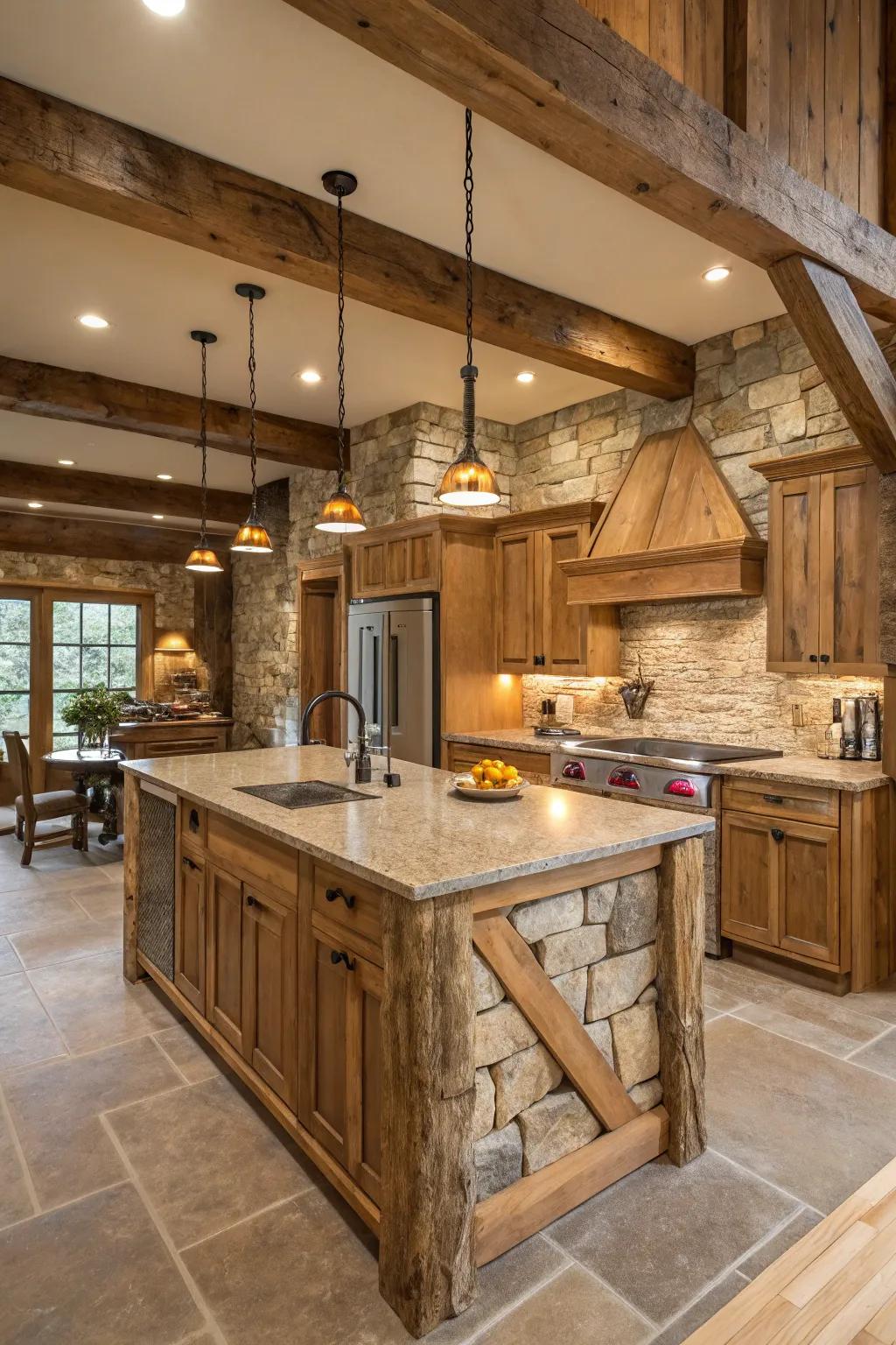 Natural materials like wood and stone provide warmth and authenticity.