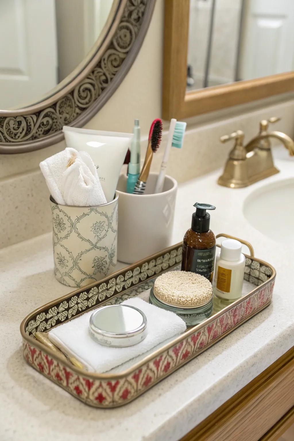 A tray keeps essentials organized and stylish.