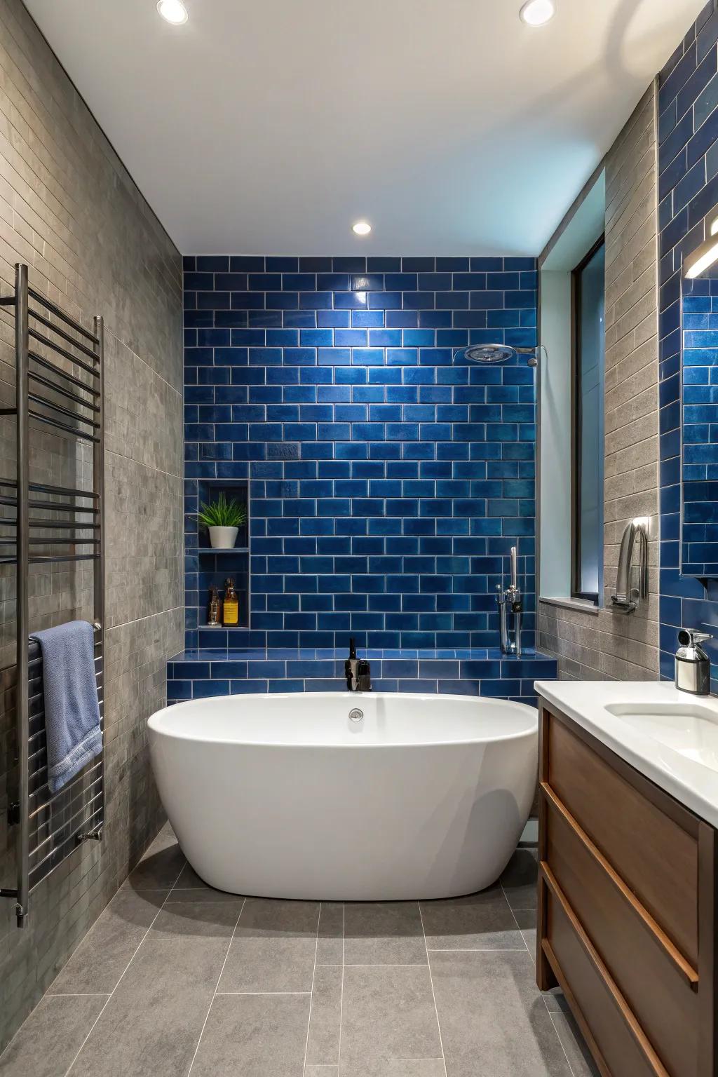 Turn your tub area into a statement with a dramatic accent wall.