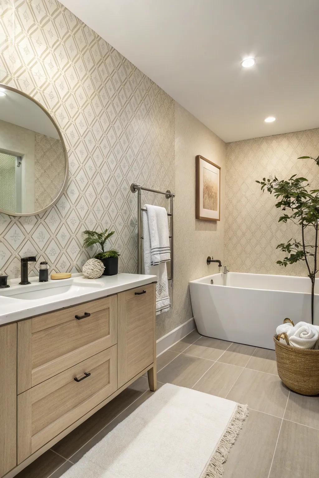 Neutral tones provide a backdrop for a restful and elegant bathroom.