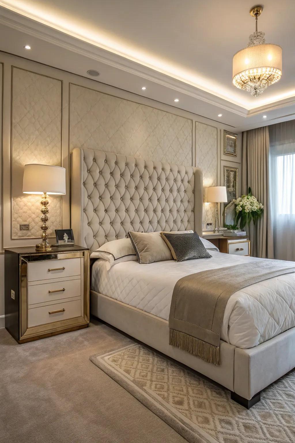 Elegant furniture adds sophistication to this stylish bedroom.