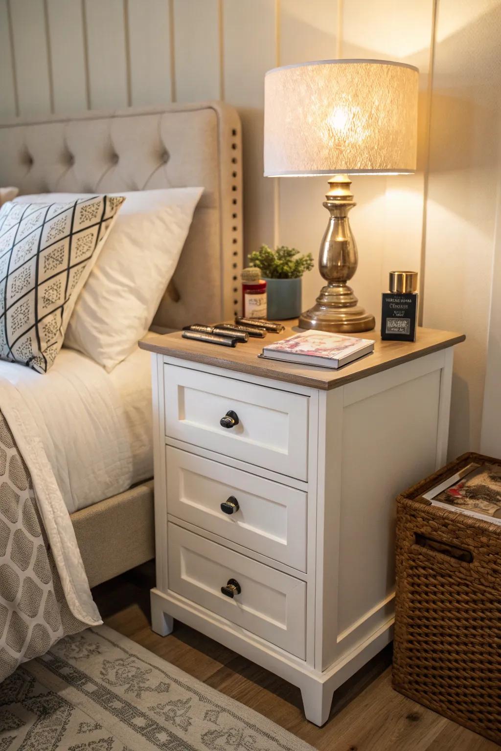 Keep your bedtime essentials organized with a functional nightstand.