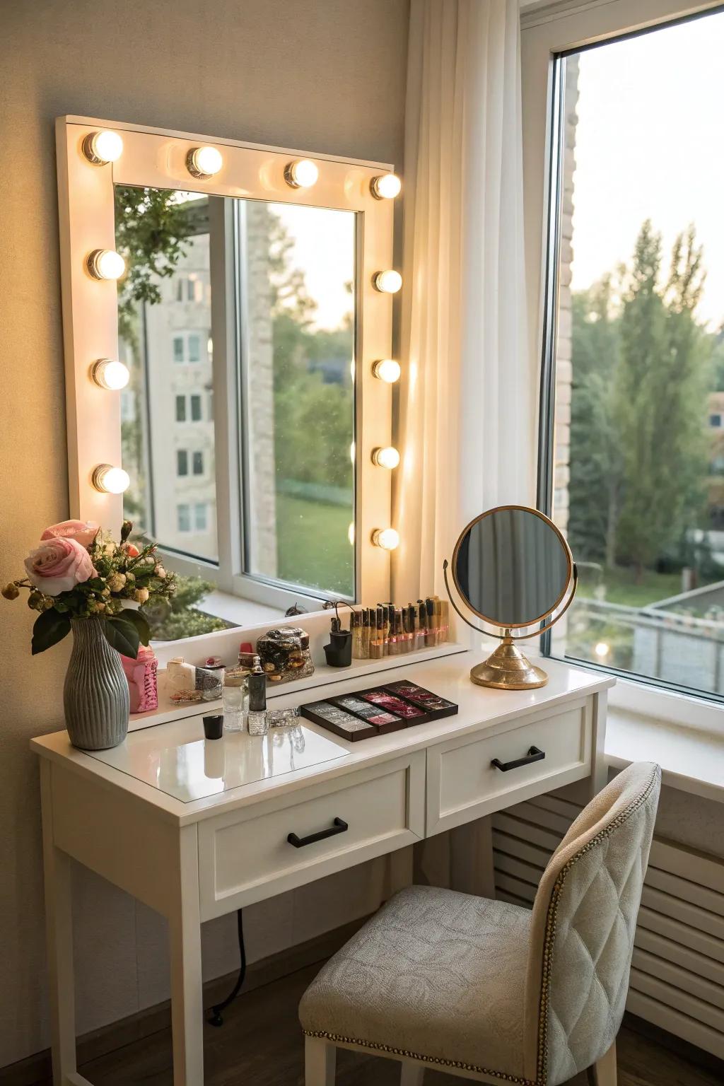 A vanity perfectly positioned to make the most of natural light.