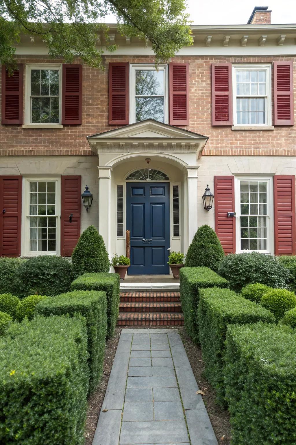 A bold navy and red combo exudes sophistication and charm.