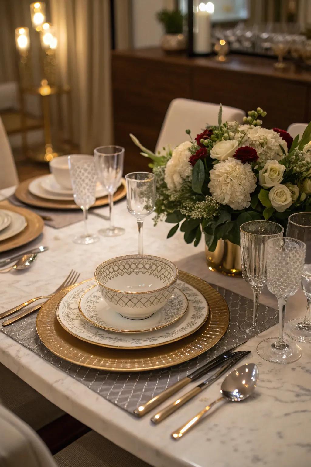 Create an elegant dining experience with a sophisticated table setup.