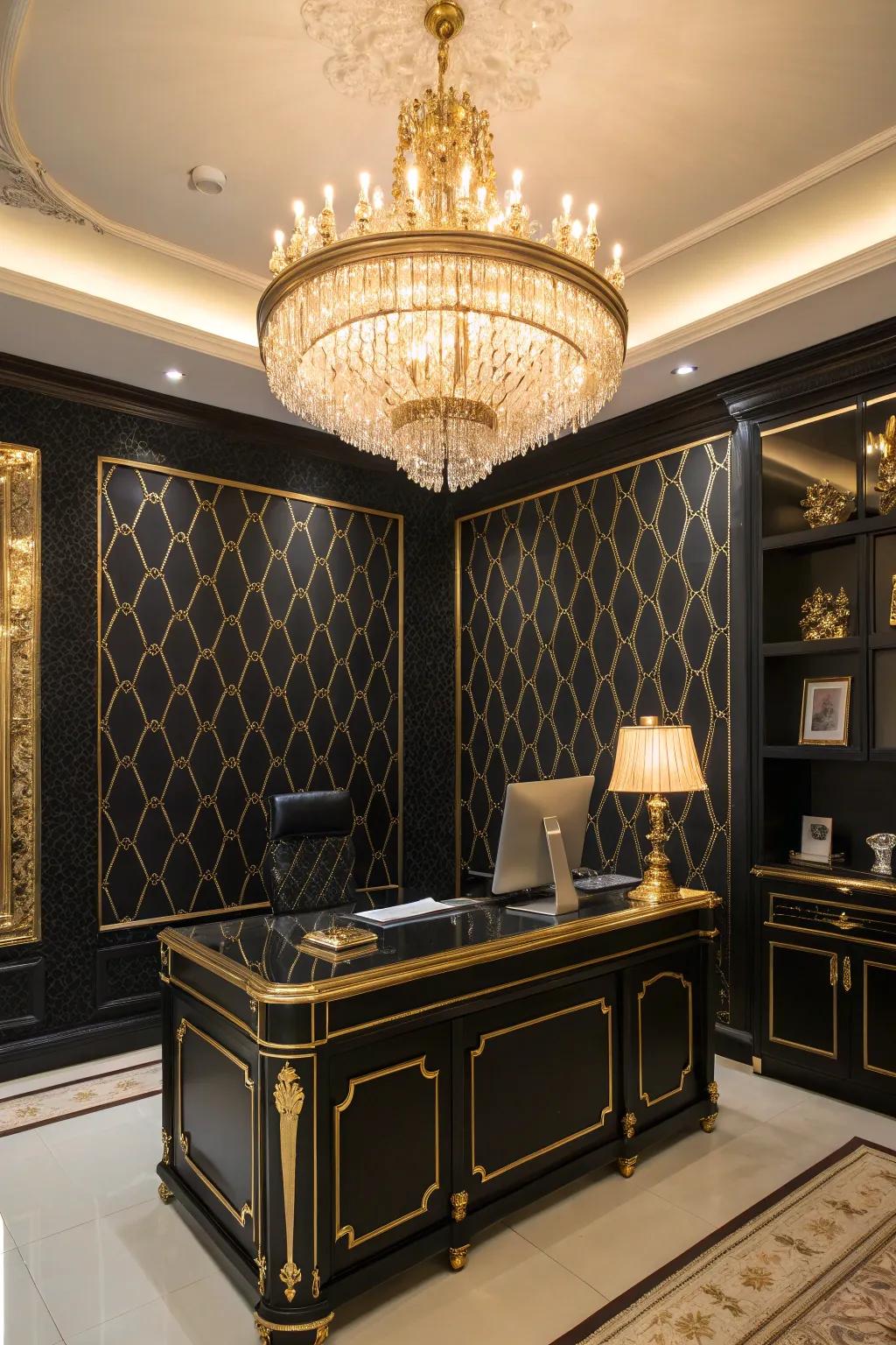 Gold lighting fixtures can elevate the elegance of any workspace.