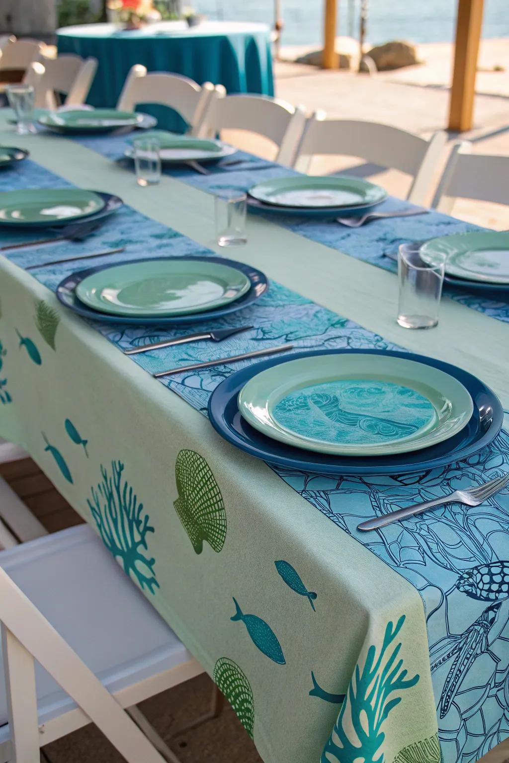 A table setting that invites guests to dine under the sea.