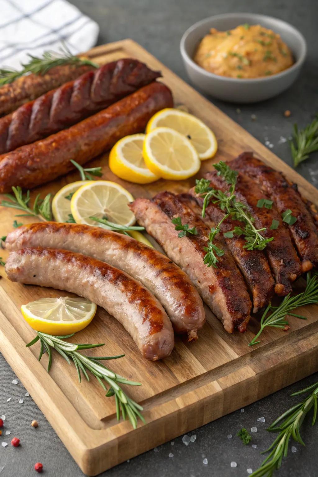 A flavorful combination of sausages and ribs to accompany brisket.