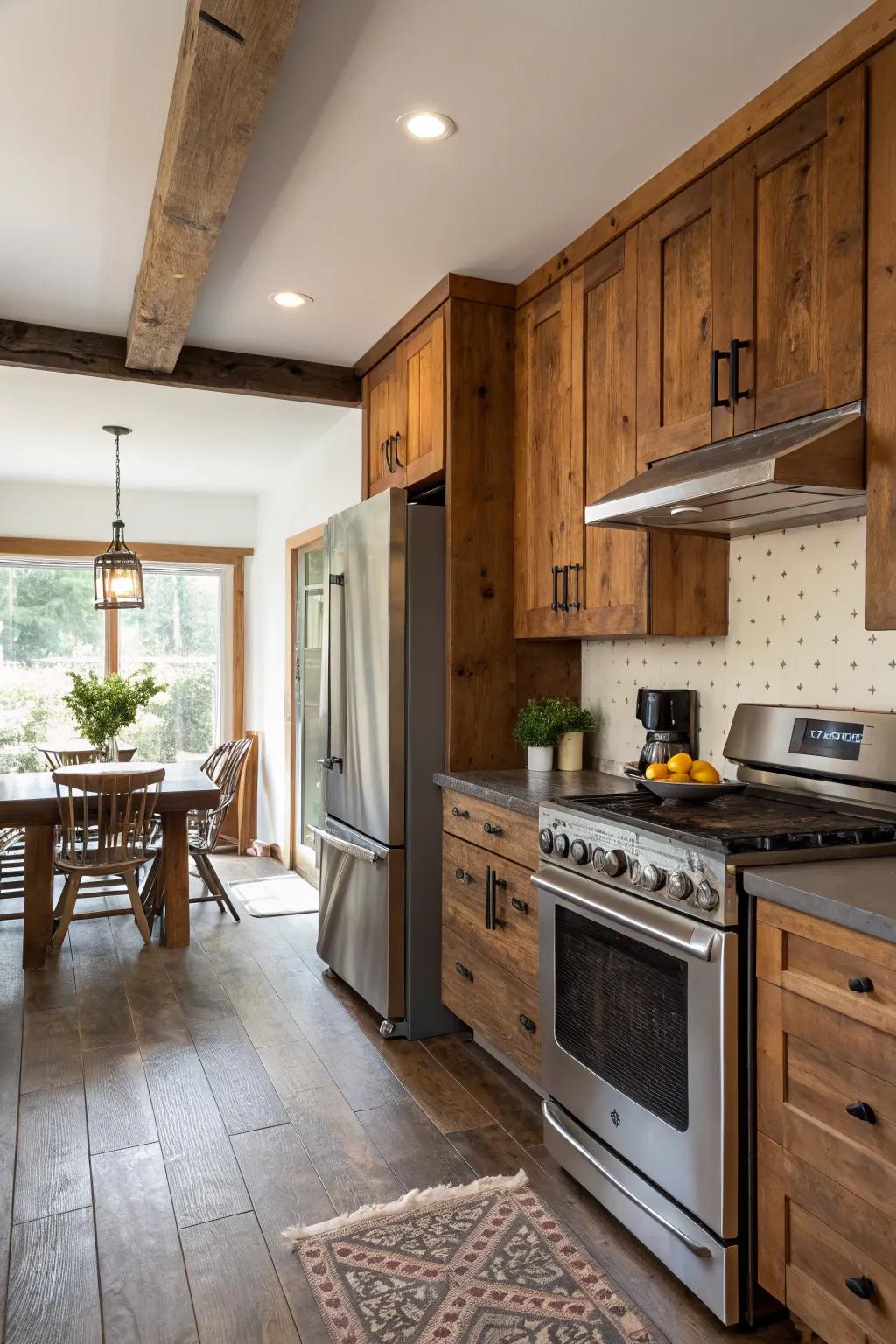 A harmonious blend of modern and rustic elements in a bungalow kitchen.