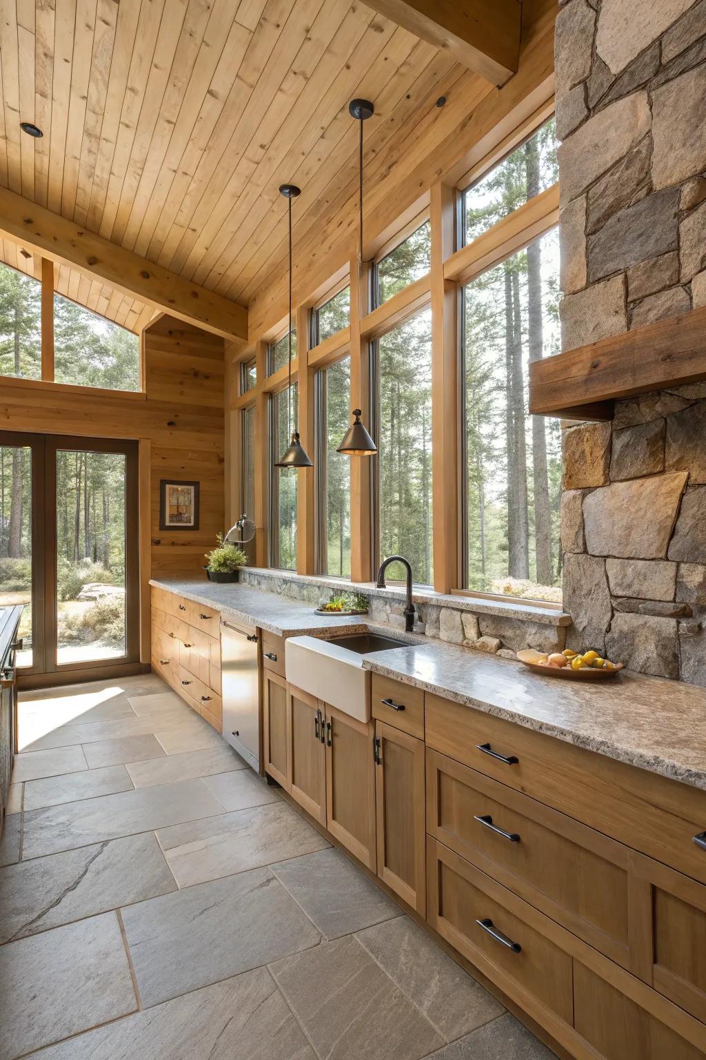 A modern kitchen with rustic details for a perfect cabin vibe.