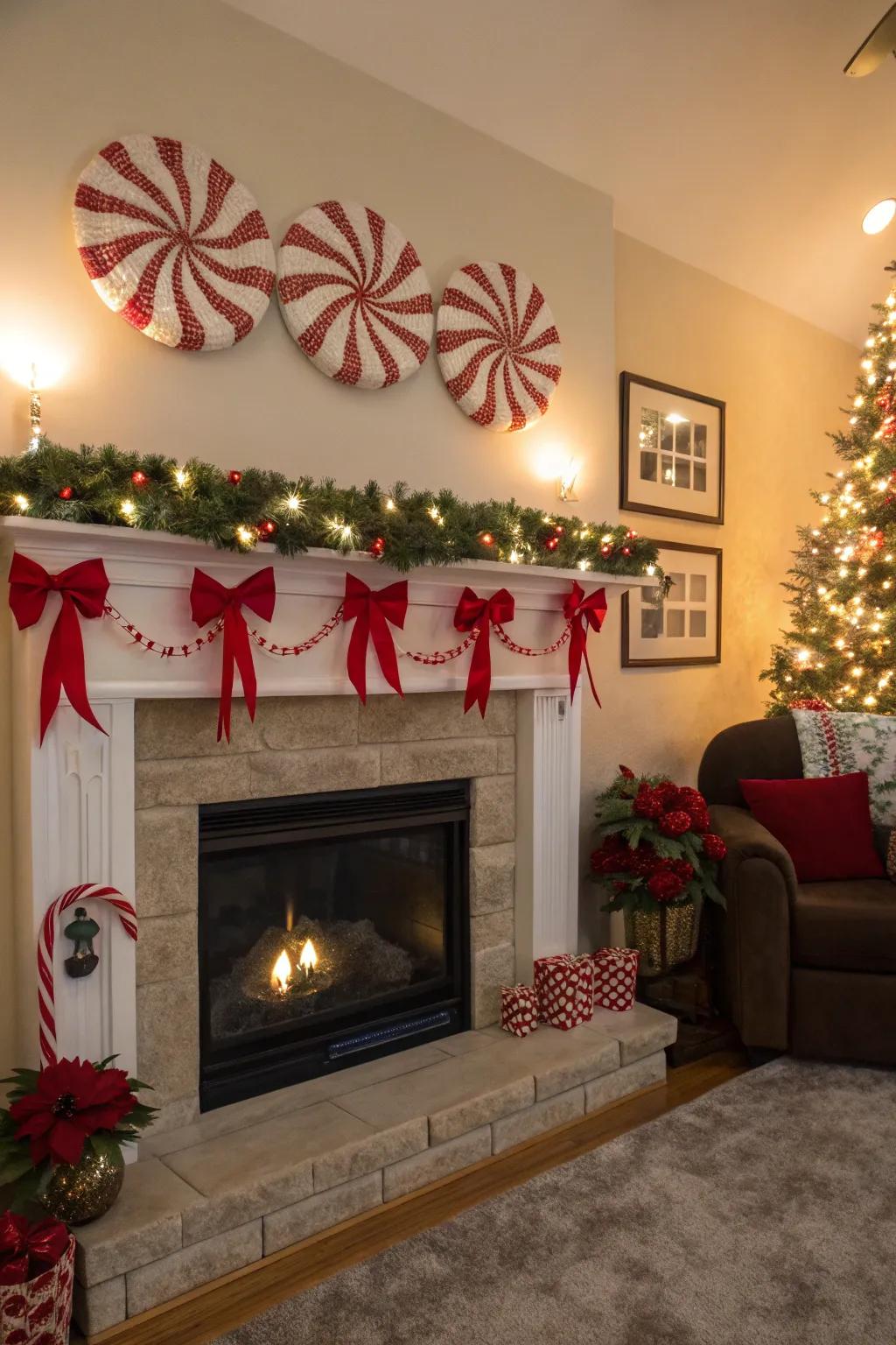Add a sweet touch to your mantel with a peppermint garland.