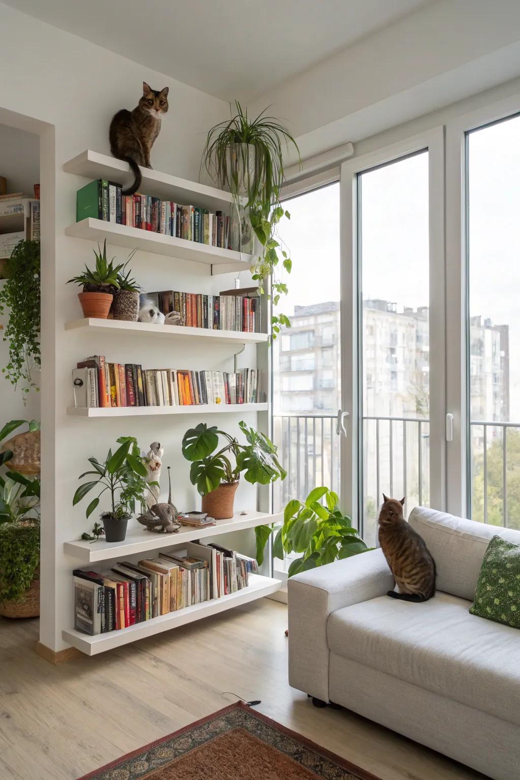 Cat shelves that blend perfectly with home decor.