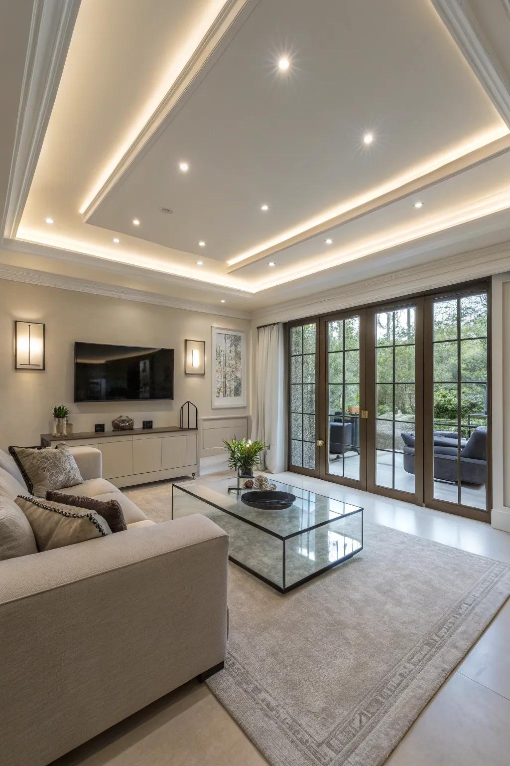 Recessed lighting offers a minimalist touch with maximum illumination.