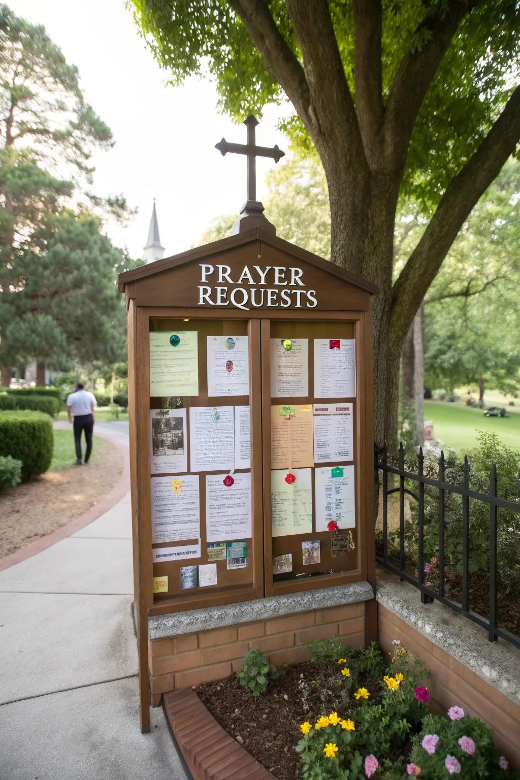 An interactive prayer board that invites participation and connection.