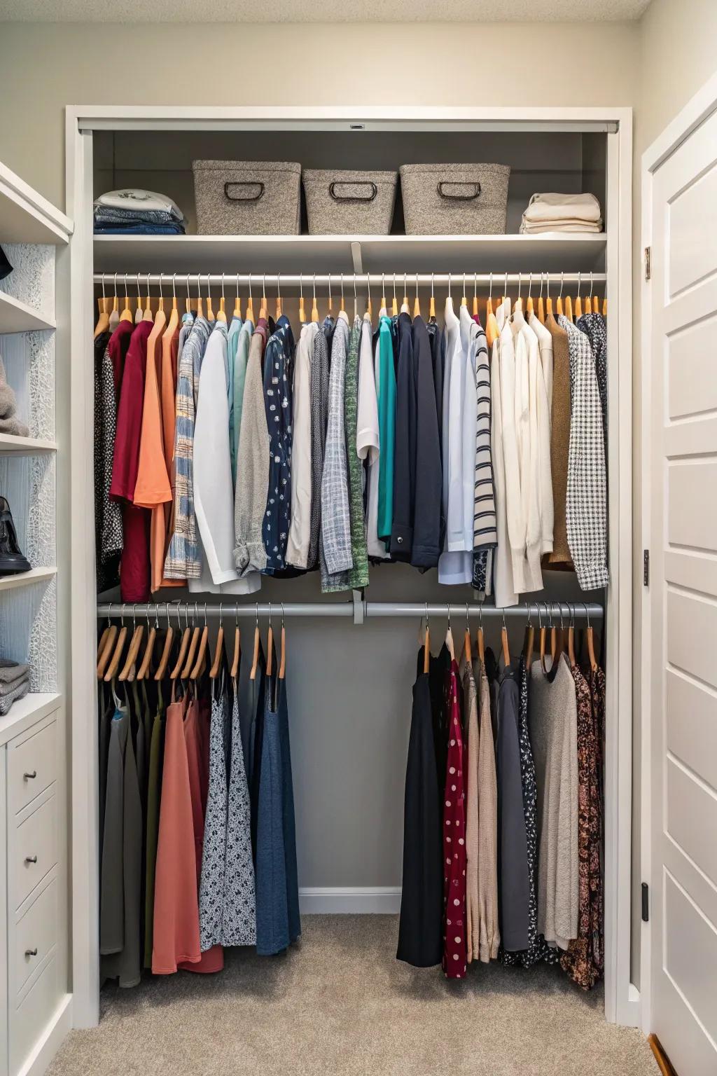 Hanging rods keep your wardrobe organized and easily accessible.