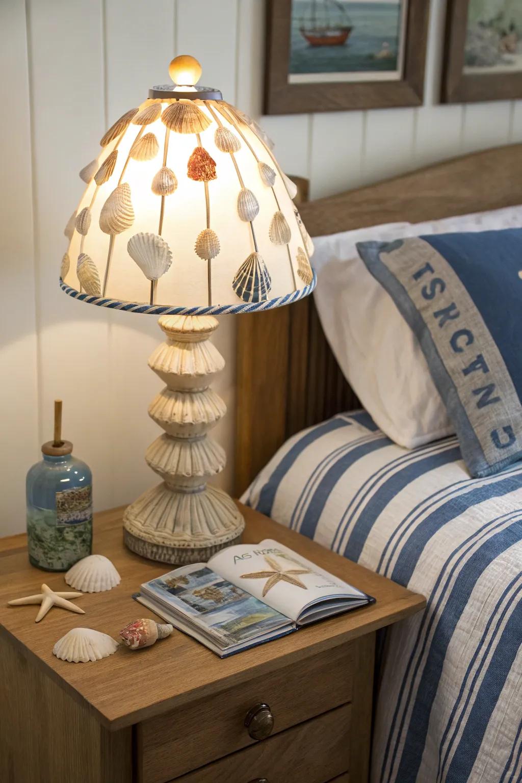 Seashell accents add a gentle coastal touch to your bedside.