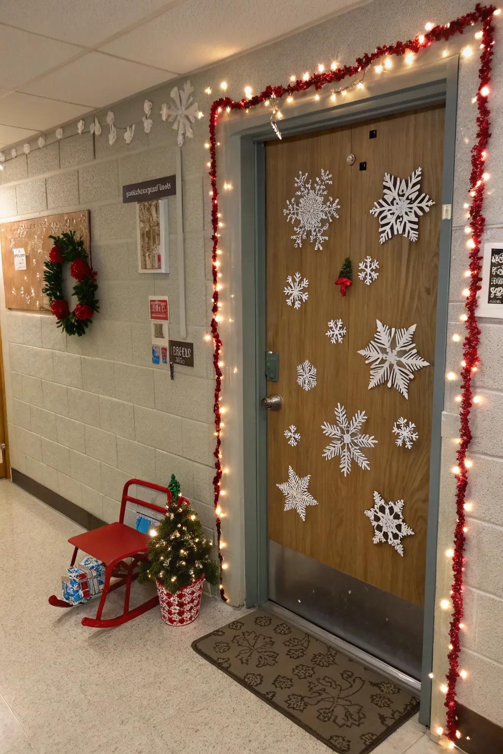 Bring holiday cheer with a festive door display.