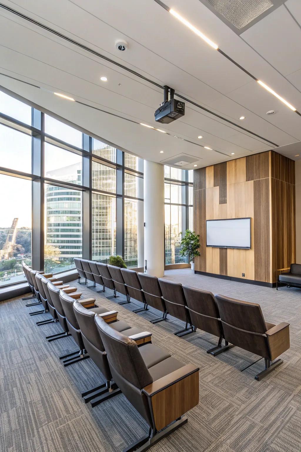 Flexible seating arrangements accommodate a variety of meeting formats.