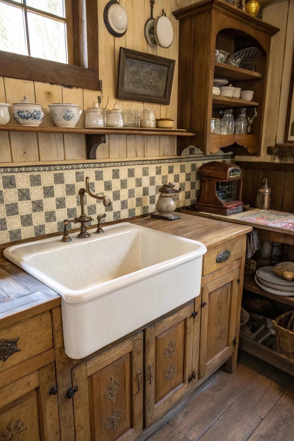 A farmhouse sink serves as a nostalgic centerpiece in your kitchen.