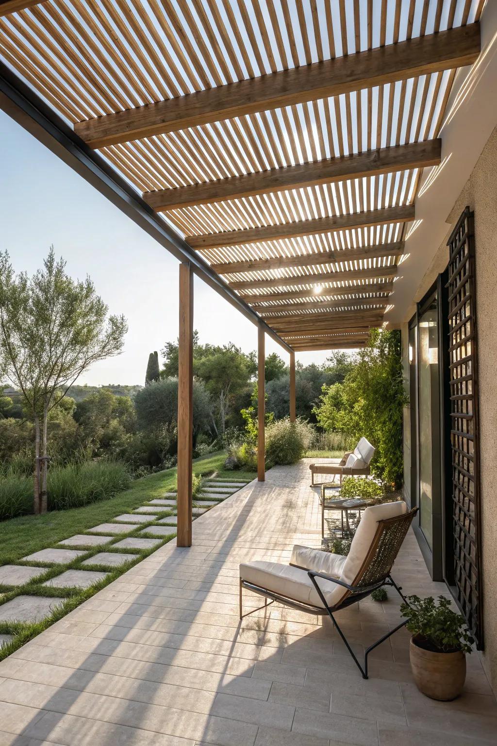 Achieve the perfect balance of sun and shade with a narrow slat pergola.