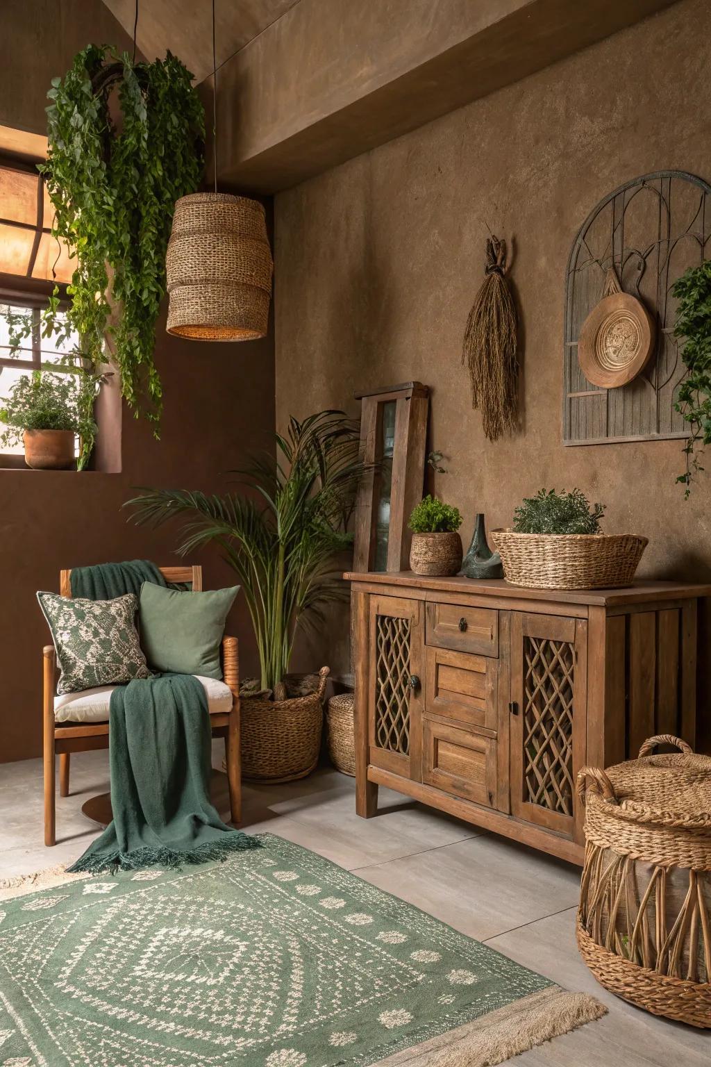 Earthy colors provide a tranquil foundation for a cozy aesthetic room.