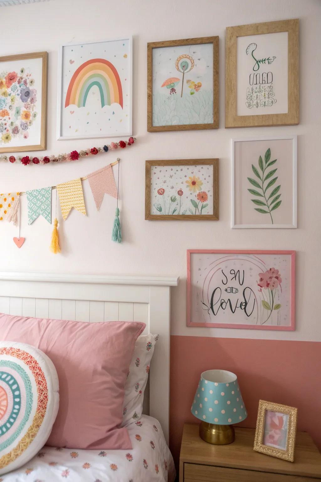 Whimsical wall art adds personality and charm.