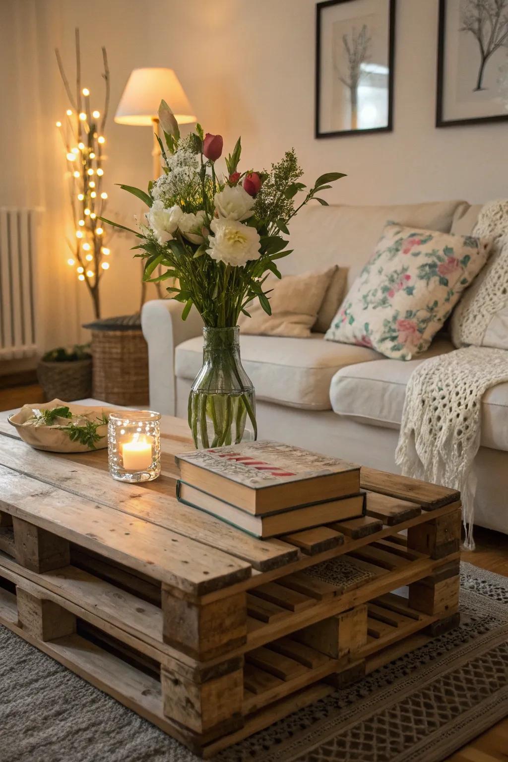 Combine elegance and practicality with a pallet coffee table.