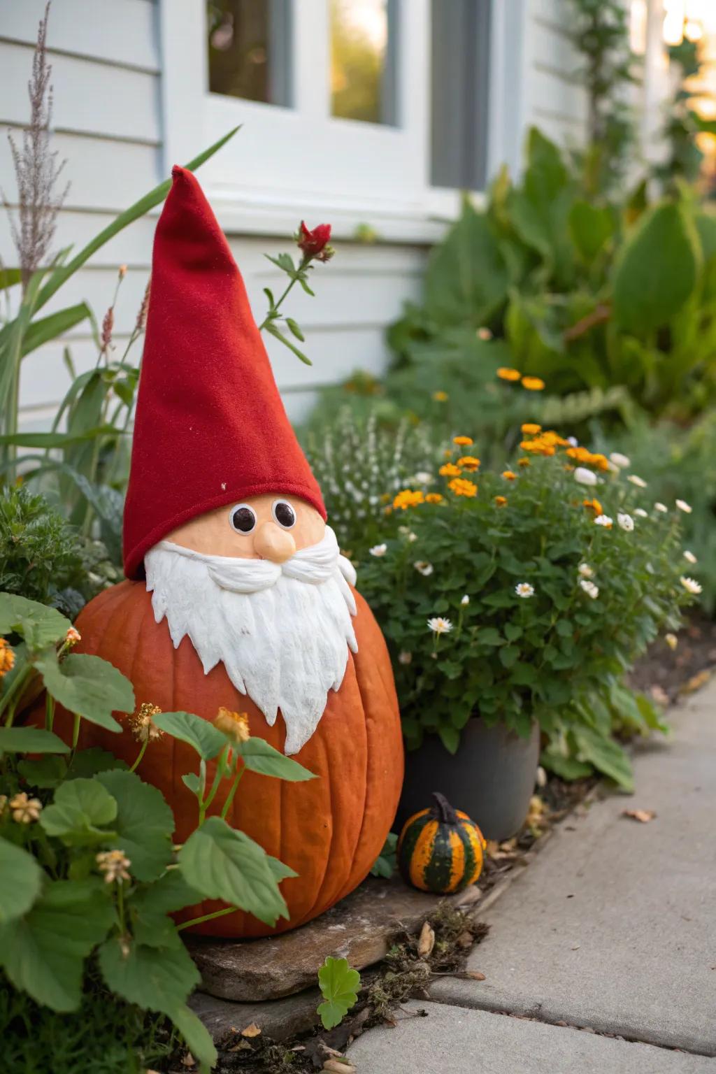 Bring a touch of whimsy to your decor with a gnome pumpkin.