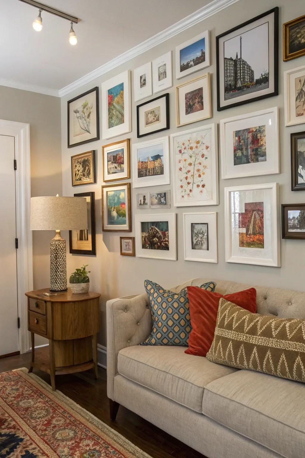 An artistic gallery wall adds personality to your space.