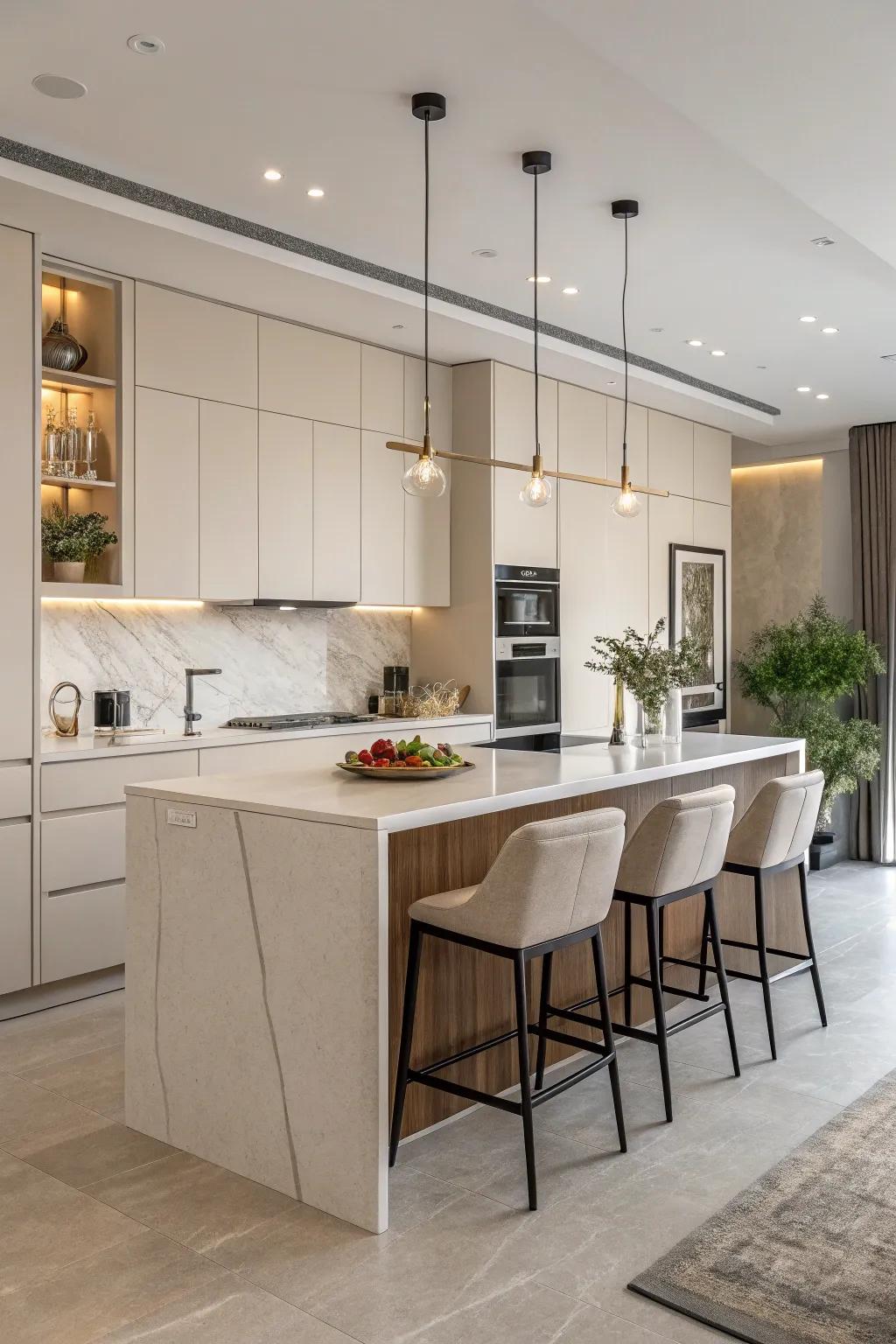 A minimalist kitchen island exuding modern elegance.