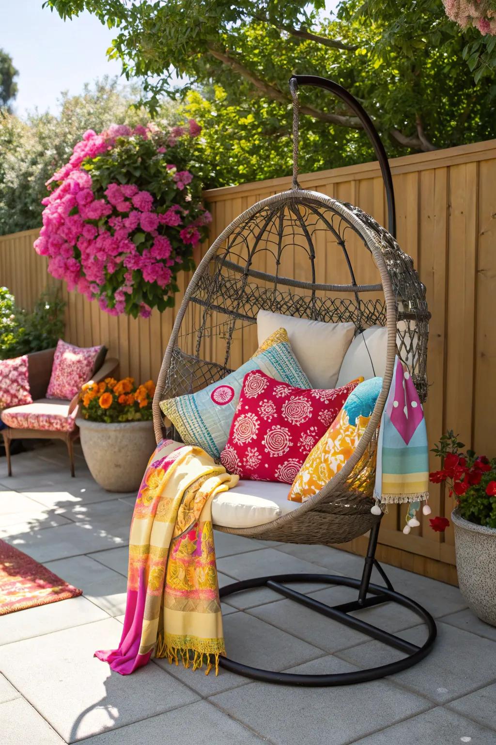 Brighten your patio with colorful accents.