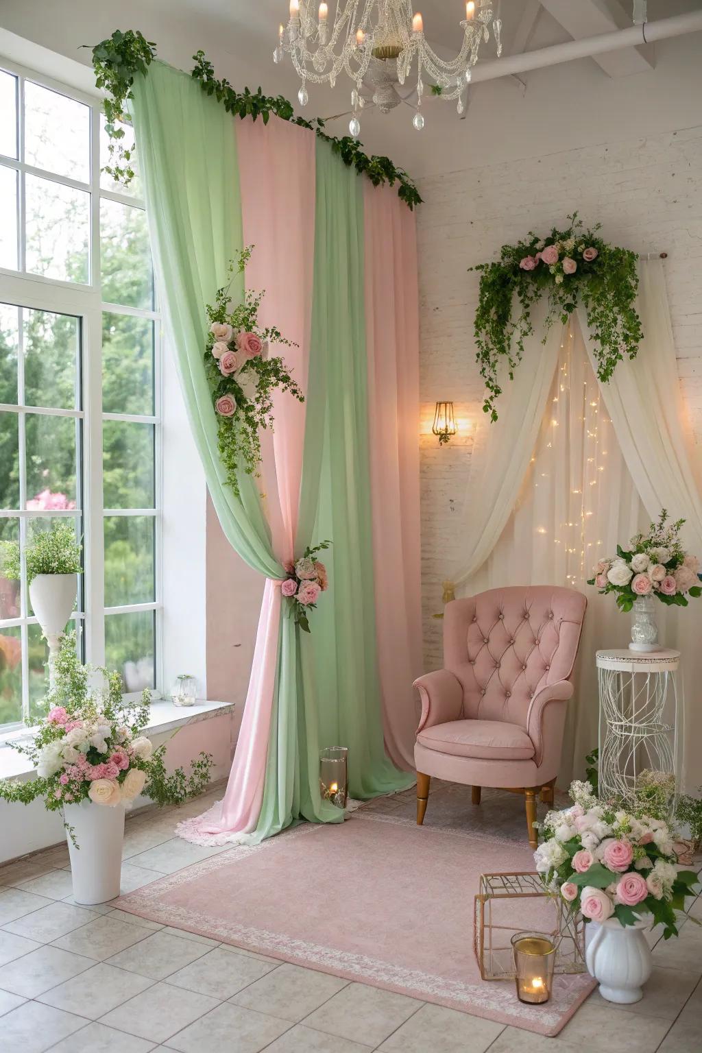 Pastel colors create a soothing and elegant atmosphere.