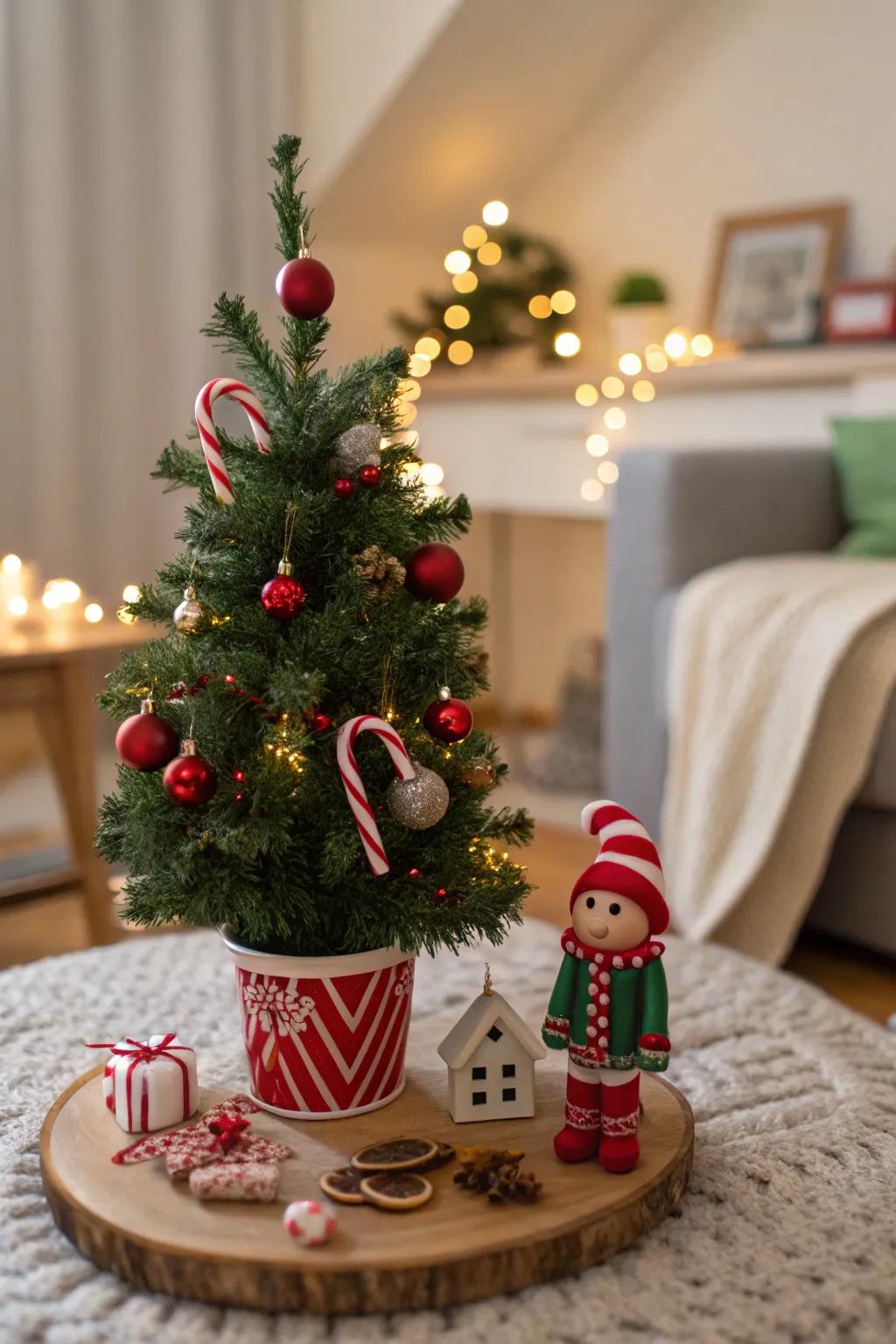 Transform a small space into a whimsical mini Christmas scene.