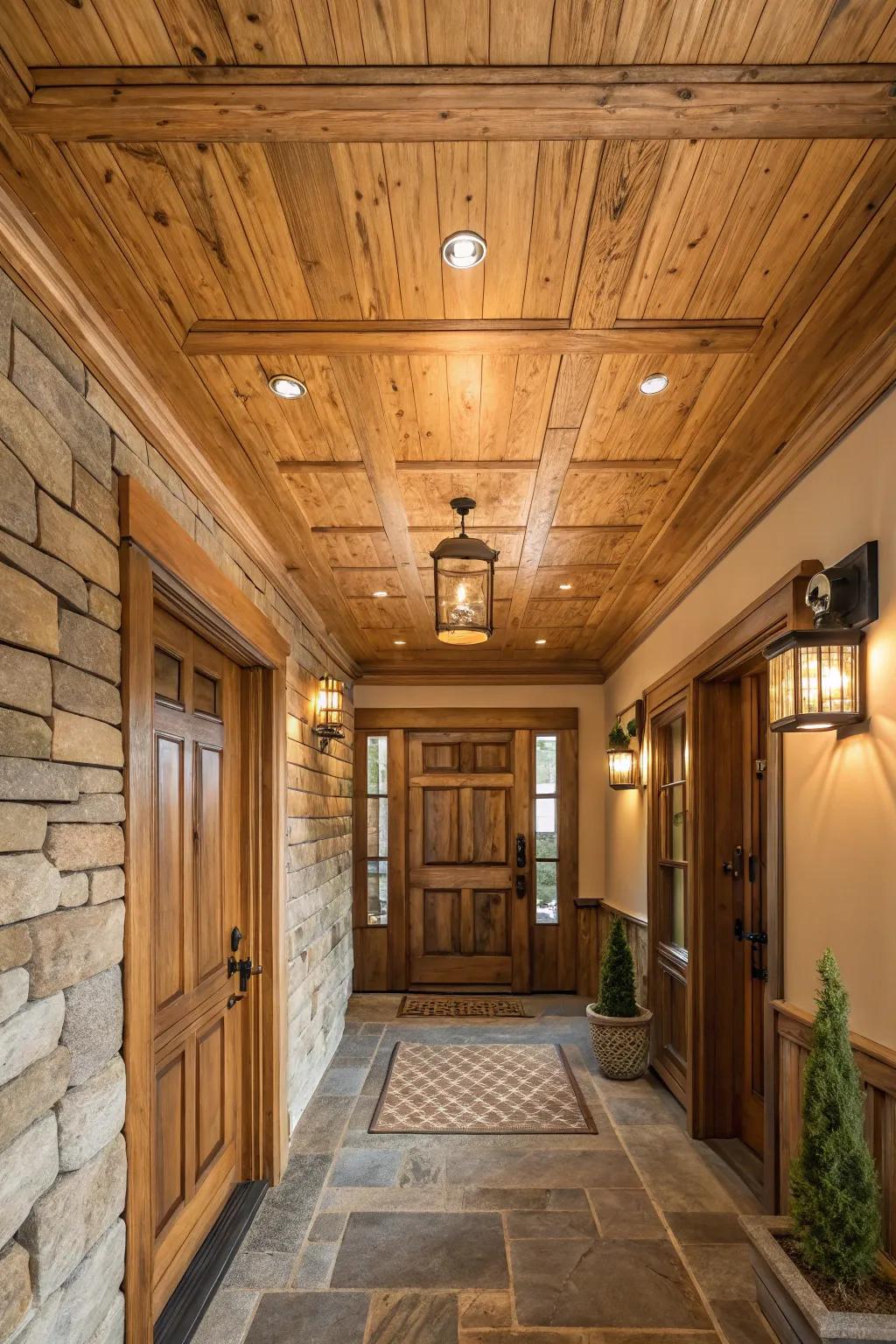 Wood panels bring a touch of rustic warmth to your entryway.