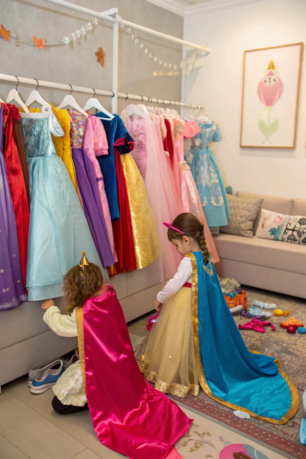 A charming dress-up area for young party guests.