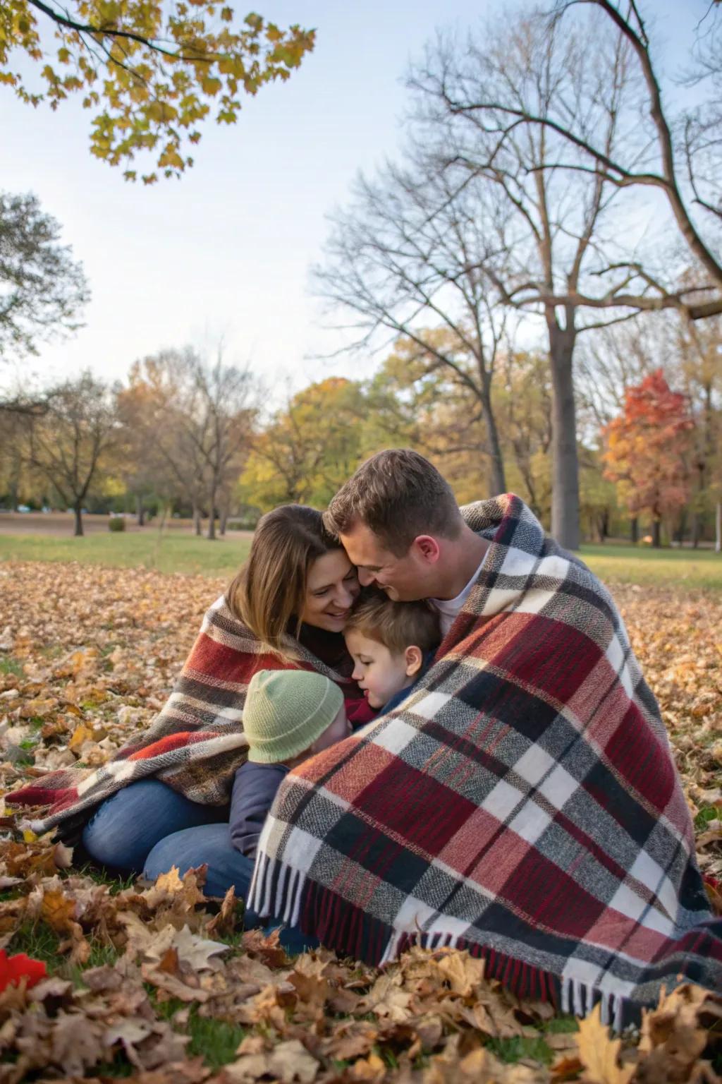 A cozy blanket brings warmth and intimacy to family photos.