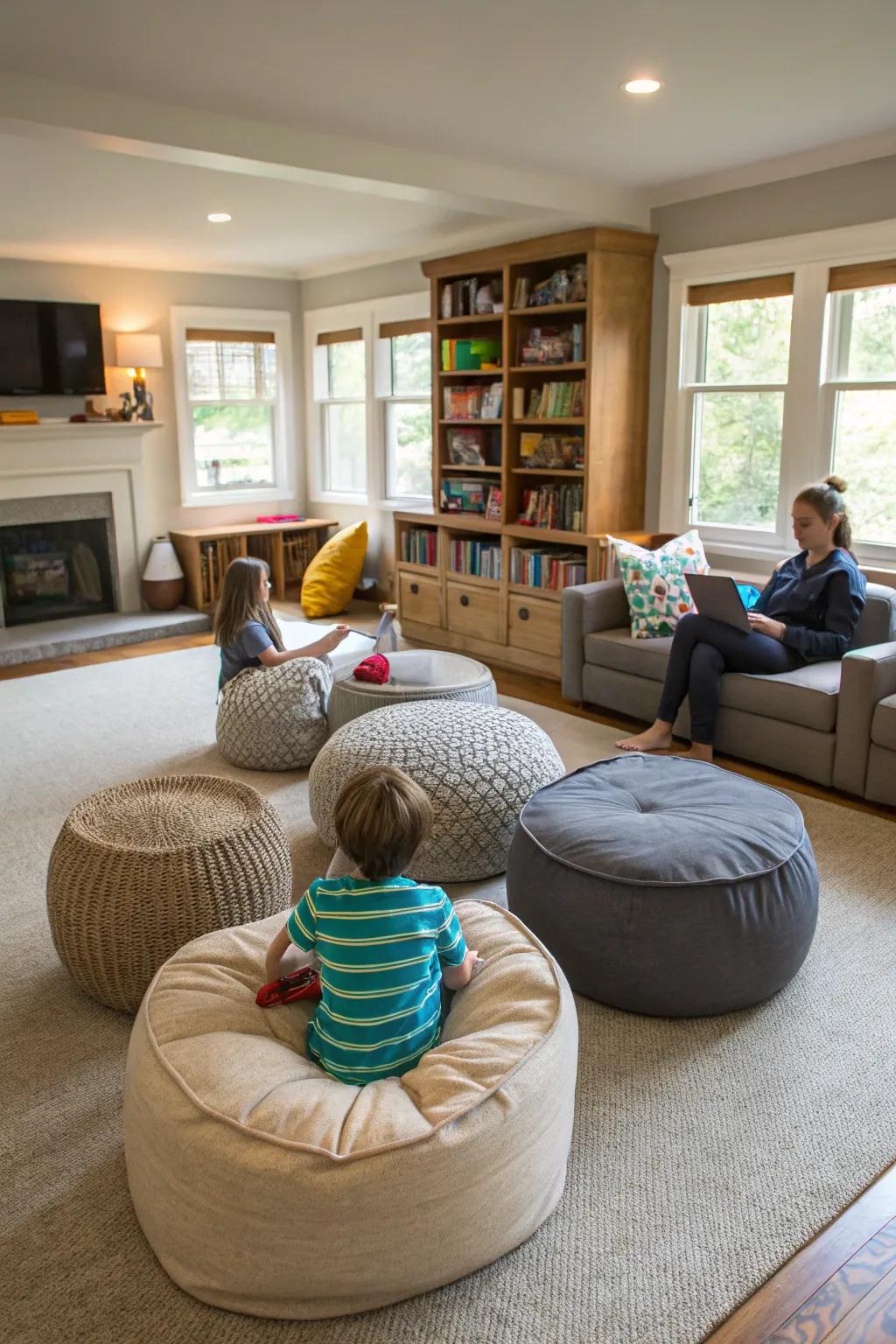 Versatile seating adapts to the dynamic needs of family time.