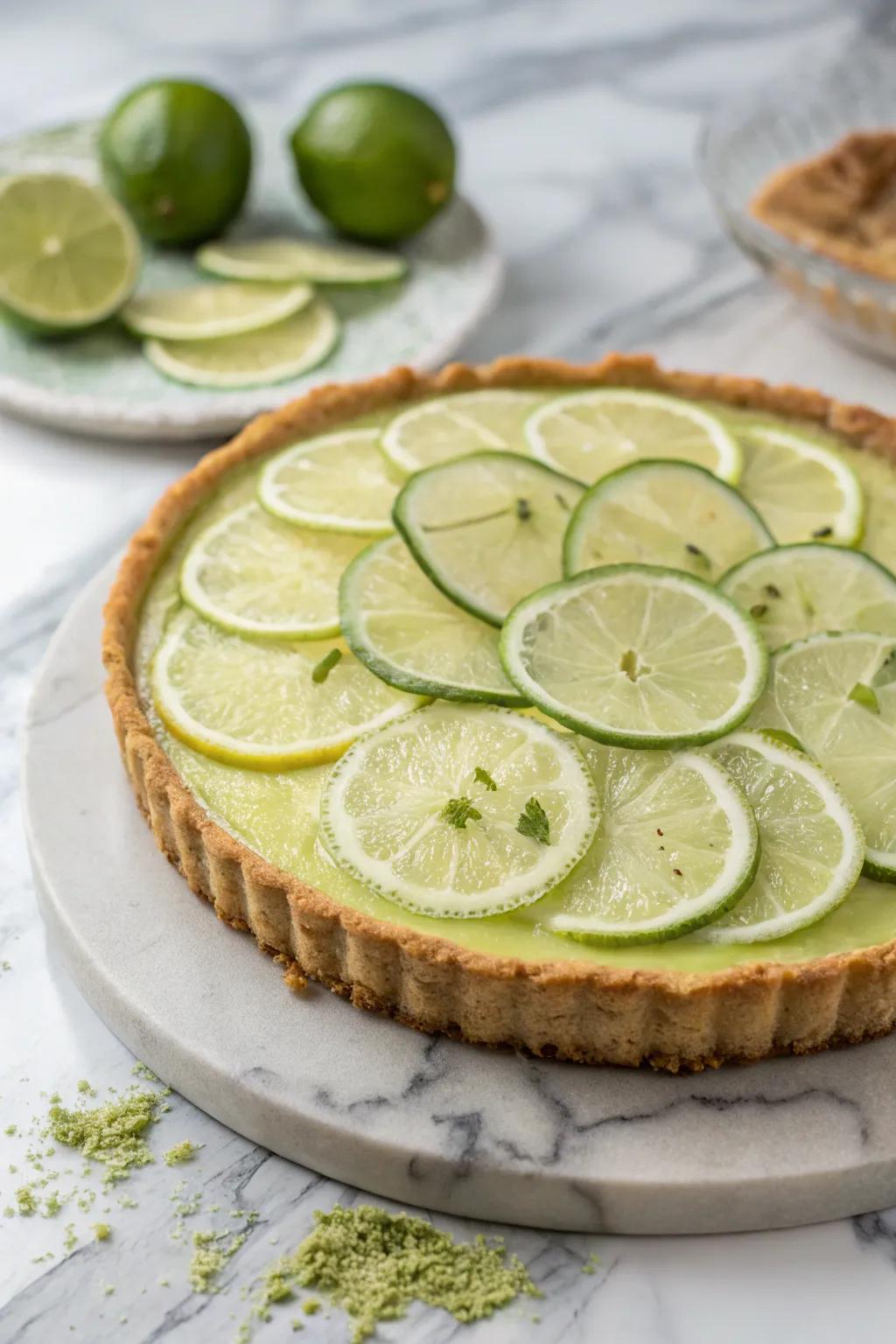 Thin lime slices elegantly arranged for a fresh appeal.