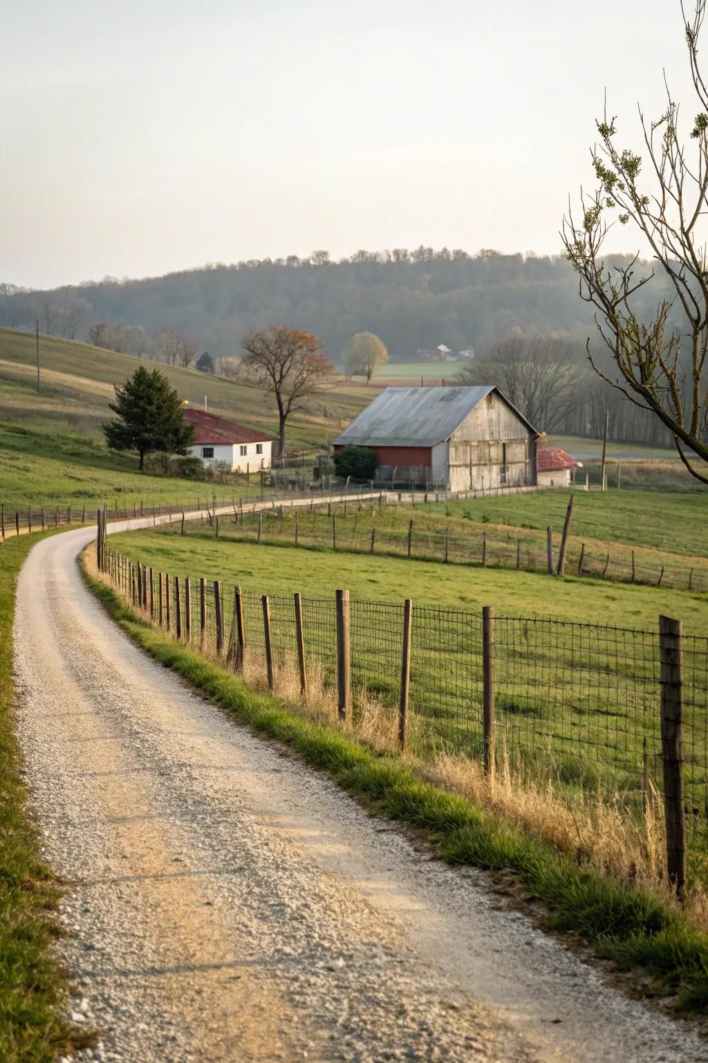 Gravel paths leading to the barn, perfect for easy livestock movement.