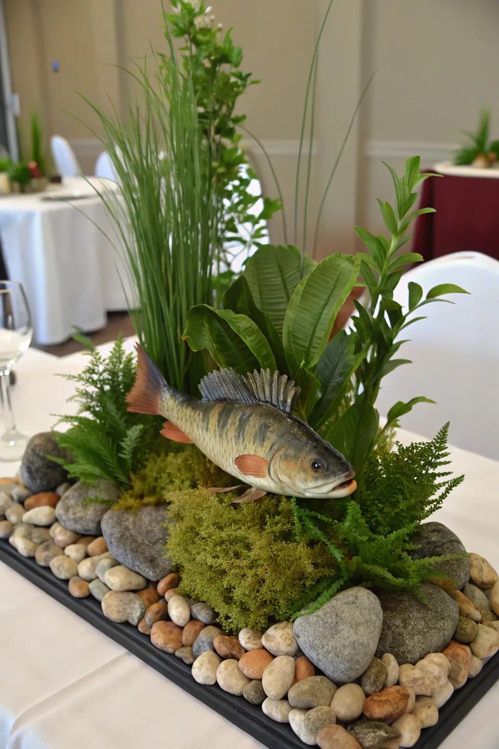 Model fish add a realistic touch to your fishing-themed centerpiece.