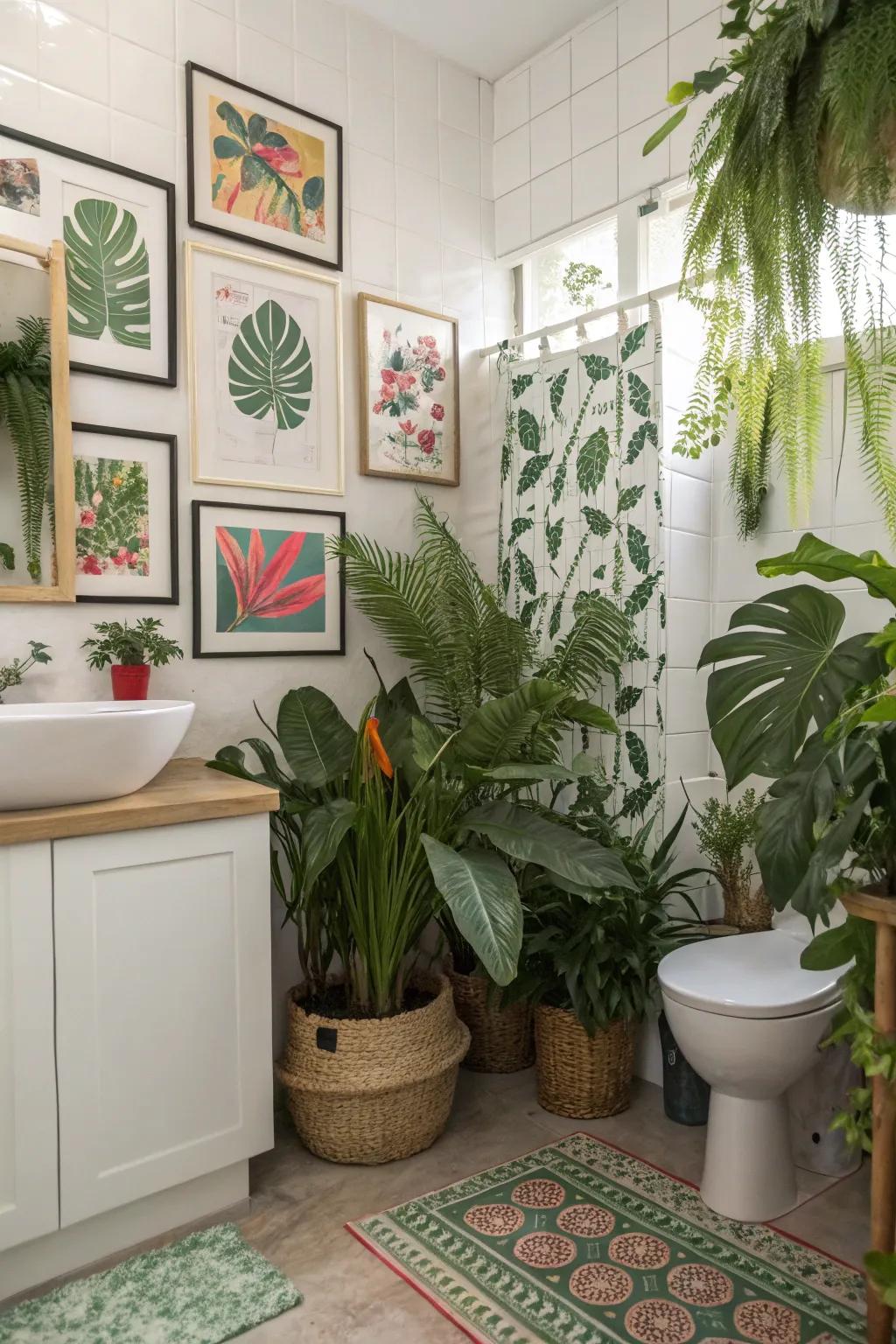 Tropical plants add vibrancy and freshness to your bathroom.