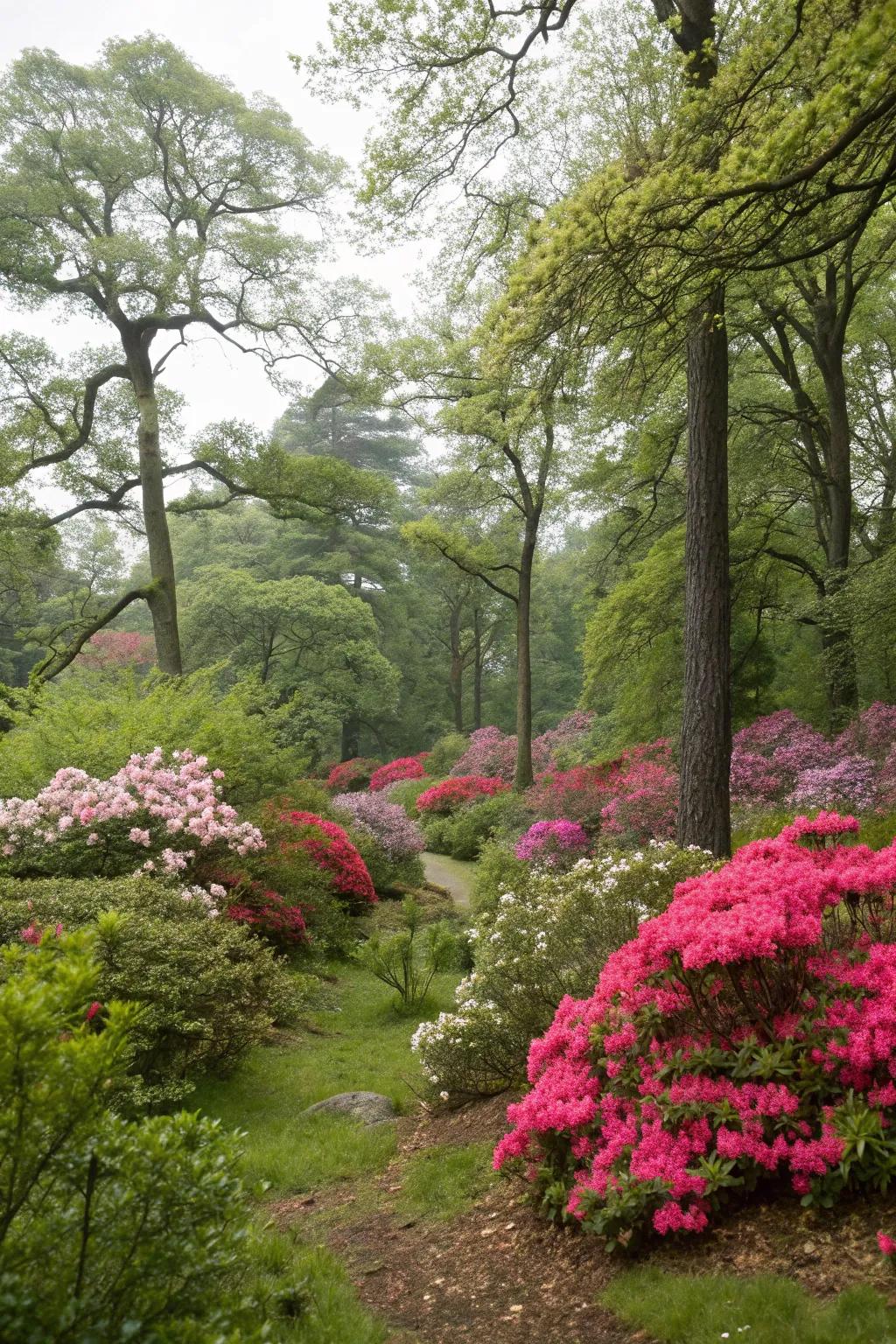 Blend azaleas into a woodland setting for a tranquil retreat.