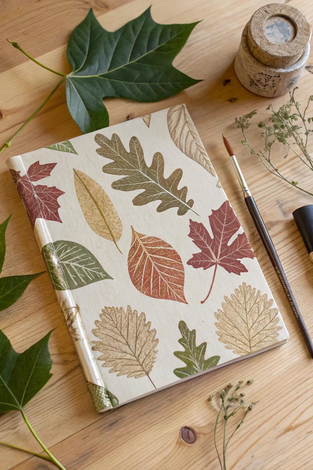 Nature's beauty captured in leaf print designs on school folders.