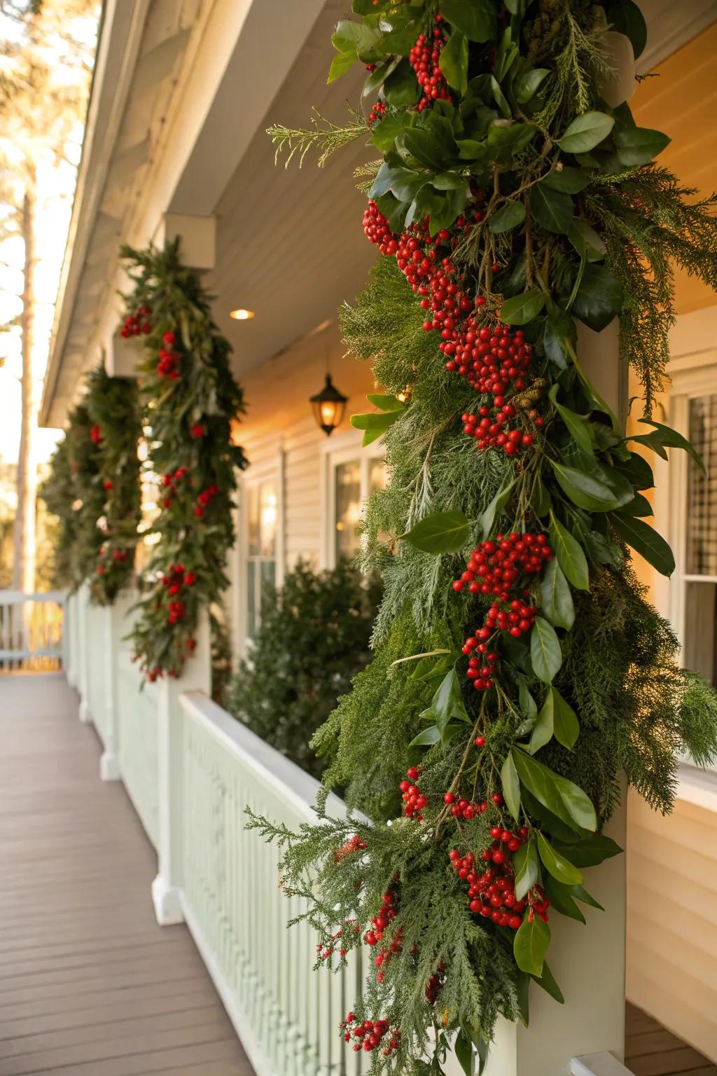 Berry garlands offer a joyful splash of color.