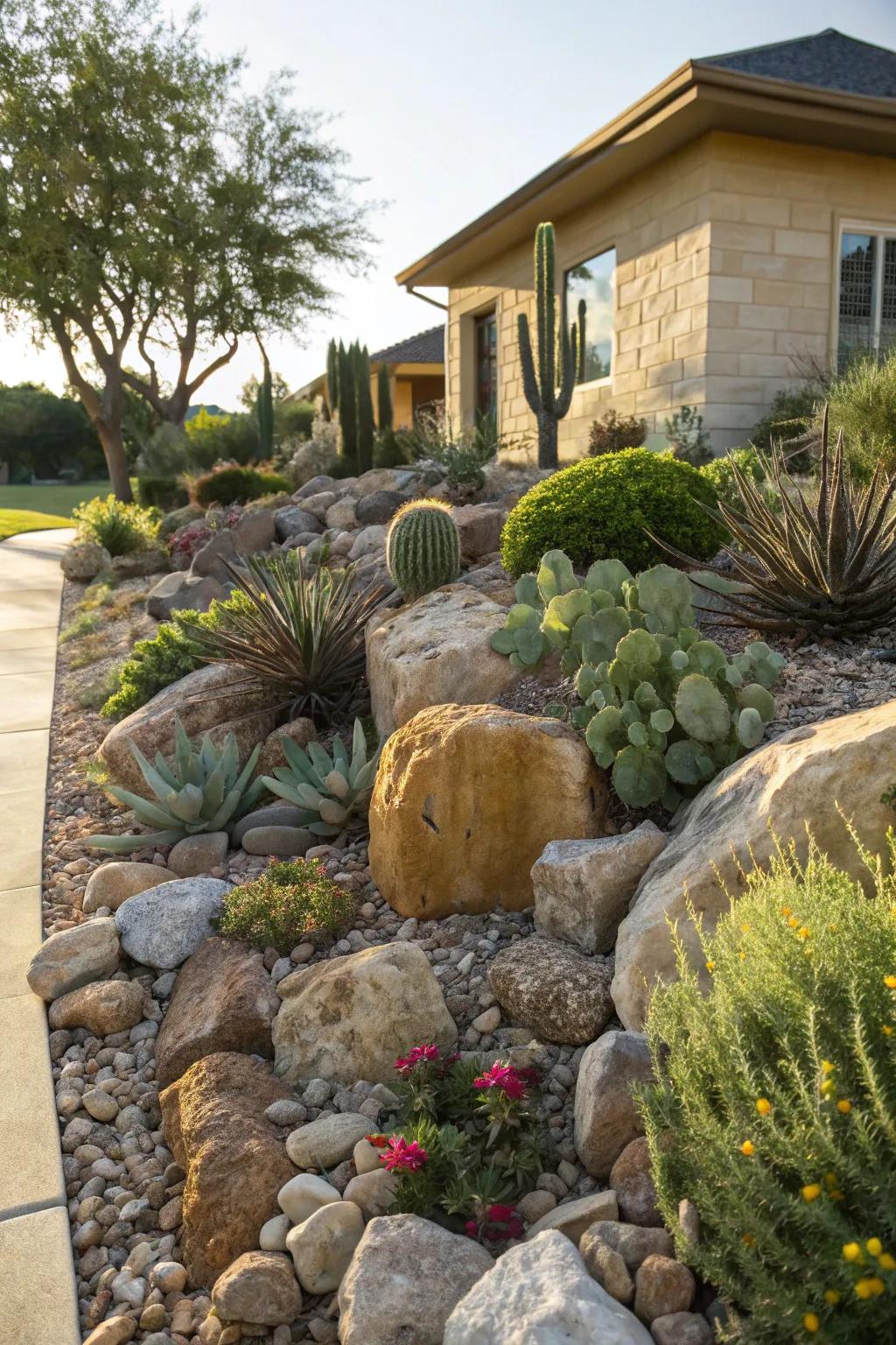 Rock gardens offer texture and visual interest.