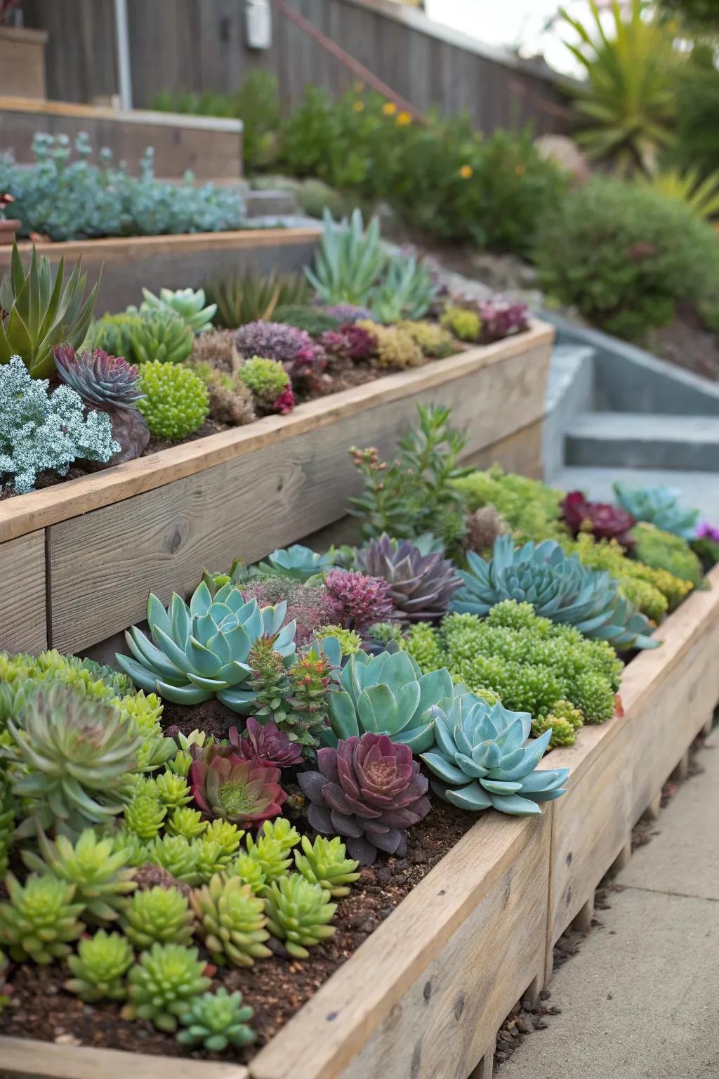 Raised beds offer depth and visual interest.