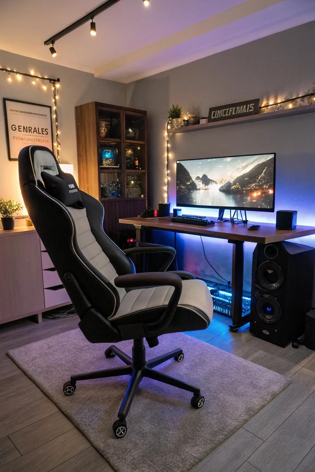 A comfortable gaming chair is essential for extended gameplay.