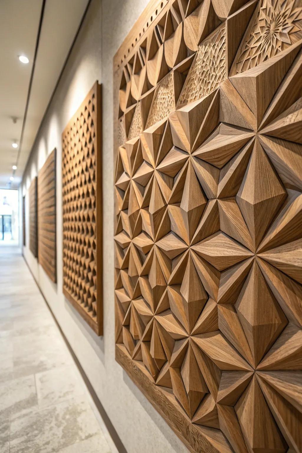 3D textures bring depth and interest to geometric wall art.